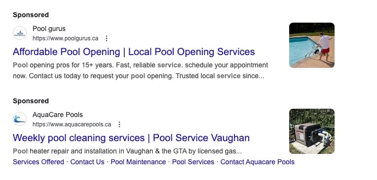 image of Pool Company Search ads on Google